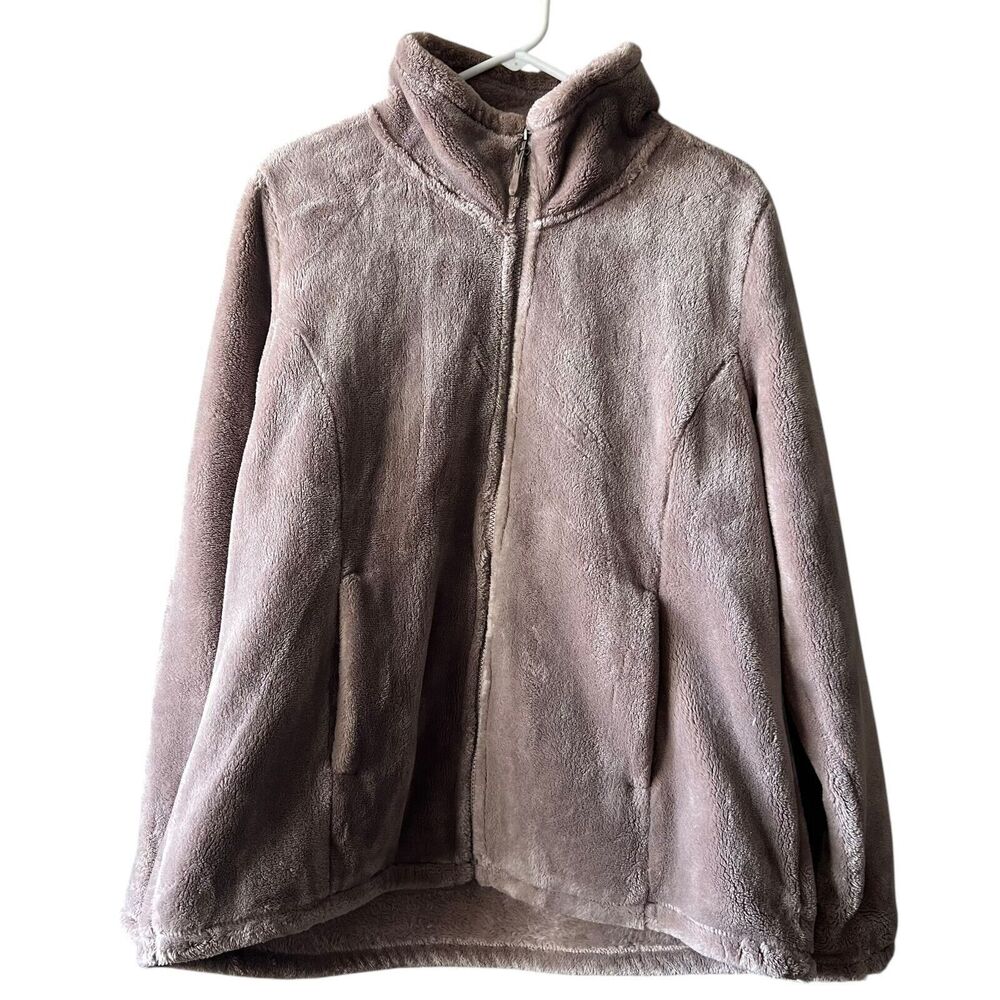 32 Degrees Heat Fleece Jacket Womens‎ Large Tan Full Zip Long Sleeve Mock Neck